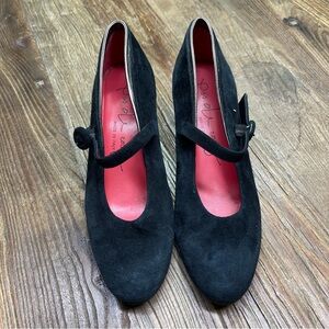 Pas De Rouge Black Suede Mary Jane Shoes Size 40 ~ 10 US
